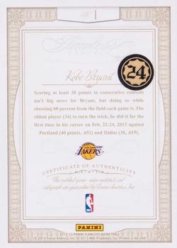 2012-13 Panini Flawless - Greats Dual Patches Autographs Emerald #1 Kobe Bryant Back