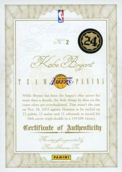 2012-13 Panini Flawless - Team Panini Autographs #2 Kobe Bryant Back