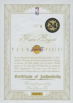2012-13 Panini Flawless - Team Panini Autographs #9 Kobe Bryant Back