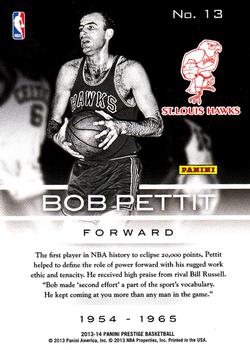 2013-14 Panini Prestige - Prestigious Pioneers #13 Bob Pettit Back