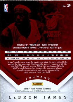 2013-14 Panini Prestige - Bonus Shots Red #39 LeBron James Back