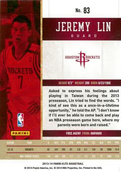 2013-14 Panini Elite #83 Jeremy Lin Back