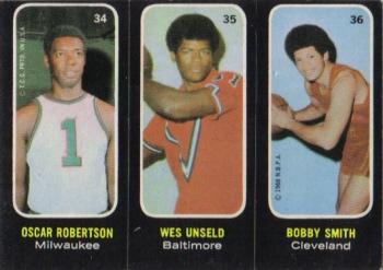 1971-72 Topps - Trios Stickers #34-35-36 Oscar Robertson / Wes Unseld / Bobby Smith Front