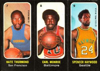 1971-72 Topps - Trios Stickers #7-8-9 Nate Thurmond / Earl Monroe / Spencer Haywood Front
