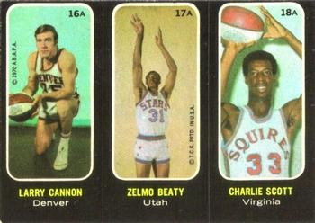 1971-72 Topps - Trios Stickers #16A-17A-18A Larry Cannon / Zelmo Beaty / Charlie Scott Front