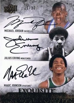 2012-13 Upper Deck Exquisite - Endorsements Triple #EE3-JEJ Michael Jordan / Julius Erving / Magic Johnson Front