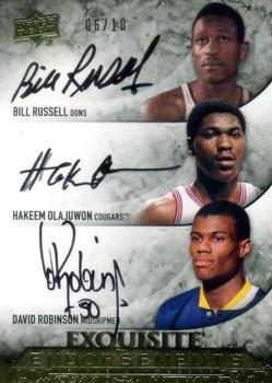 2012-13 Upper Deck Exquisite - Endorsements Triple #EE3-ROR Bill Russell / Hakeem Olajuwon / David Robinson Front