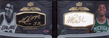 2012-13 Upper Deck Exquisite - UD Black Leather Autographs Dual #L-MK Karl Malone / Magic Johnson Front