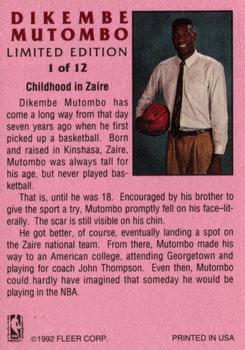 1991-92 Fleer - Dikembe Mutombo Limited Edition #1 Dikembe Mutombo Back