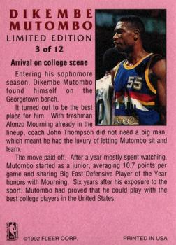 1991-92 Fleer - Dikembe Mutombo Limited Edition #3 Dikembe Mutombo Back