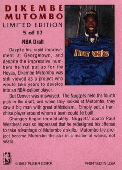 1991-92 Fleer - Dikembe Mutombo Limited Edition #5 Dikembe Mutombo Back