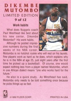 1991-92 Fleer - Dikembe Mutombo Limited Edition #9 Dikembe Mutombo Back
