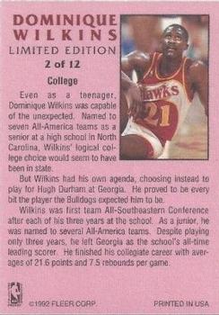 1991-92 Fleer - Dominique Wilkins Limited Edition #2 Dominique Wilkins Back