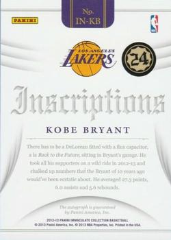 2012-13 Panini Immaculate Collection - Inscriptions #IN-KB Kobe Bryant Back