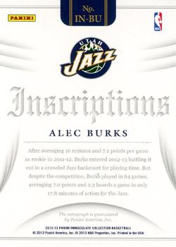 2012-13 Panini Immaculate Collection - Inscriptions #IN-BU Alec Burks Back