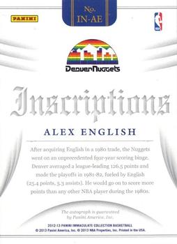 2012-13 Panini Immaculate Collection - Inscriptions #IN-AE Alex English Back