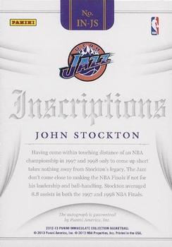 2012-13 Panini Immaculate Collection - Inscriptions #IN-JS John Stockton Back
