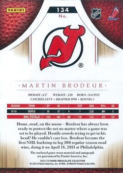 2012-13 Panini Immaculate Collection - Rookie Autographed Patches Sports Variations #134 Martin Brodeur Back