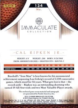 2012-13 Panini Immaculate Collection - Rookie Autographed Patches Sports Variations #134 Cal Ripken Jr. Back