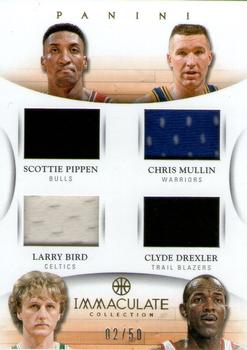 2012-13 Panini Immaculate Collection - Quads #36 Chris Mullin / Clyde Drexler / Larry Bird / Scottie Pippen Front