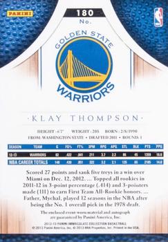 2012-13 Panini Immaculate Collection - Rookie Autographed Patches Chinese Red #180 Klay Thompson Back
