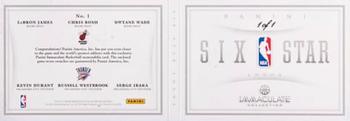2012-13 Panini Immaculate Collection - Six Star Logos #1 Chris Bosh / Dwyane Wade / Kevin Durant / LeBron James / Russell Westbrook / Serge Ibaka Back