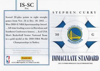 2012-13 Panini Immaculate Collection - Immaculate Standard #IS-SC Stephen Curry Back