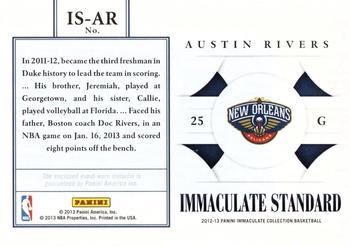 2012-13 Panini Immaculate Collection - Immaculate Standard #IS-AR Austin Rivers Back