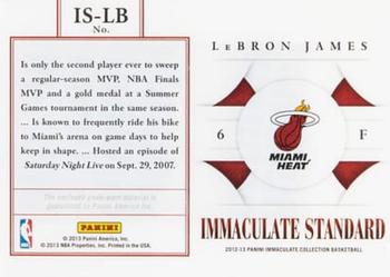 2012-13 Panini Immaculate Collection - Immaculate Standard #IS-LB LeBron James Back
