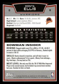2008-09 Bowman #8 Monta Ellis Back
