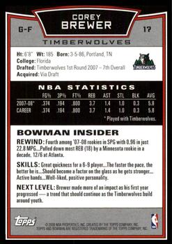 2008-09 Bowman #17 Corey Brewer Back