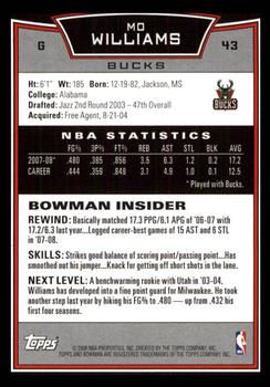 2008-09 Bowman #43 Mo Williams Back