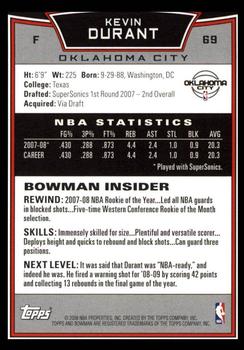 2008-09 Bowman #69 Kevin Durant Back