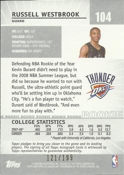 2008-09 Topps Co-Signers #104 Russell Westbrook Back
