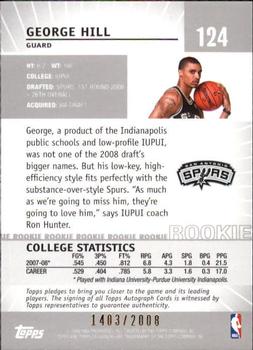 2008-09 Topps Co-Signers #124 George Hill Back