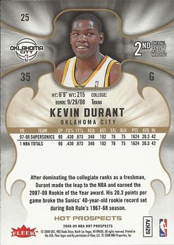 2008-09 Fleer Hot Prospects #25 Kevin Durant Back