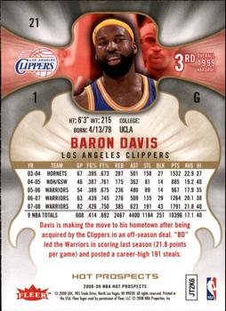 2008-09 Fleer Hot Prospects #21 Baron Davis Back