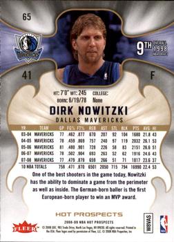 2008-09 Fleer Hot Prospects #65 Dirk Nowitzki Back