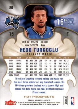 2008-09 Fleer Hot Prospects #80 Hedo Turkoglu Back