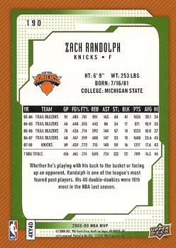 2008-09 Upper Deck MVP #190 Zach Randolph Back