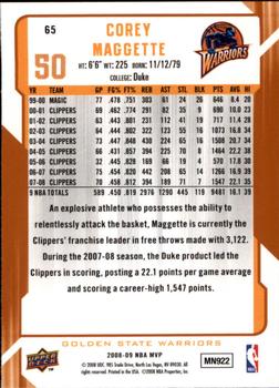 2008-09 Upper Deck MVP #65 Corey Maggette Back