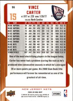 2008-09 Upper Deck MVP #96 Vince Carter Back