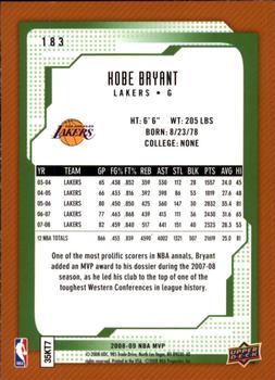 2008-09 Upper Deck MVP #183 Kobe Bryant Back