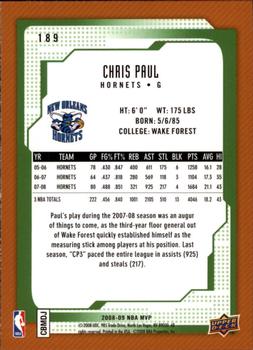 2008-09 Upper Deck MVP #189 Chris Paul Back