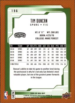 2008-09 Upper Deck MVP #196 Tim Duncan Back