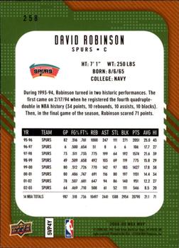 2008-09 Upper Deck MVP #258 David Robinson Back