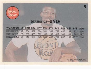 1991 Front Row Larry Johnson #5 Larry Johnson Back