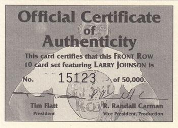 1991 Front Row Larry Johnson #NNO Certificate of Authenticity Front