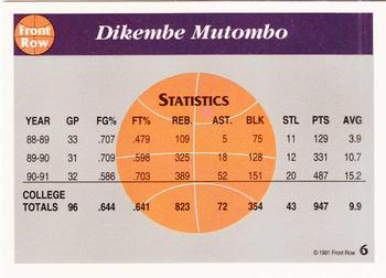 1991 Front Row Dikembe Mutombo #6 Dikembe Mutombo Back