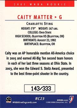 2005 Rittenhouse WNBA - Expansion Set #RC23 Caity Matter Back